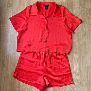House of Harlow 1960 Red Satin Shirt and shorts set M